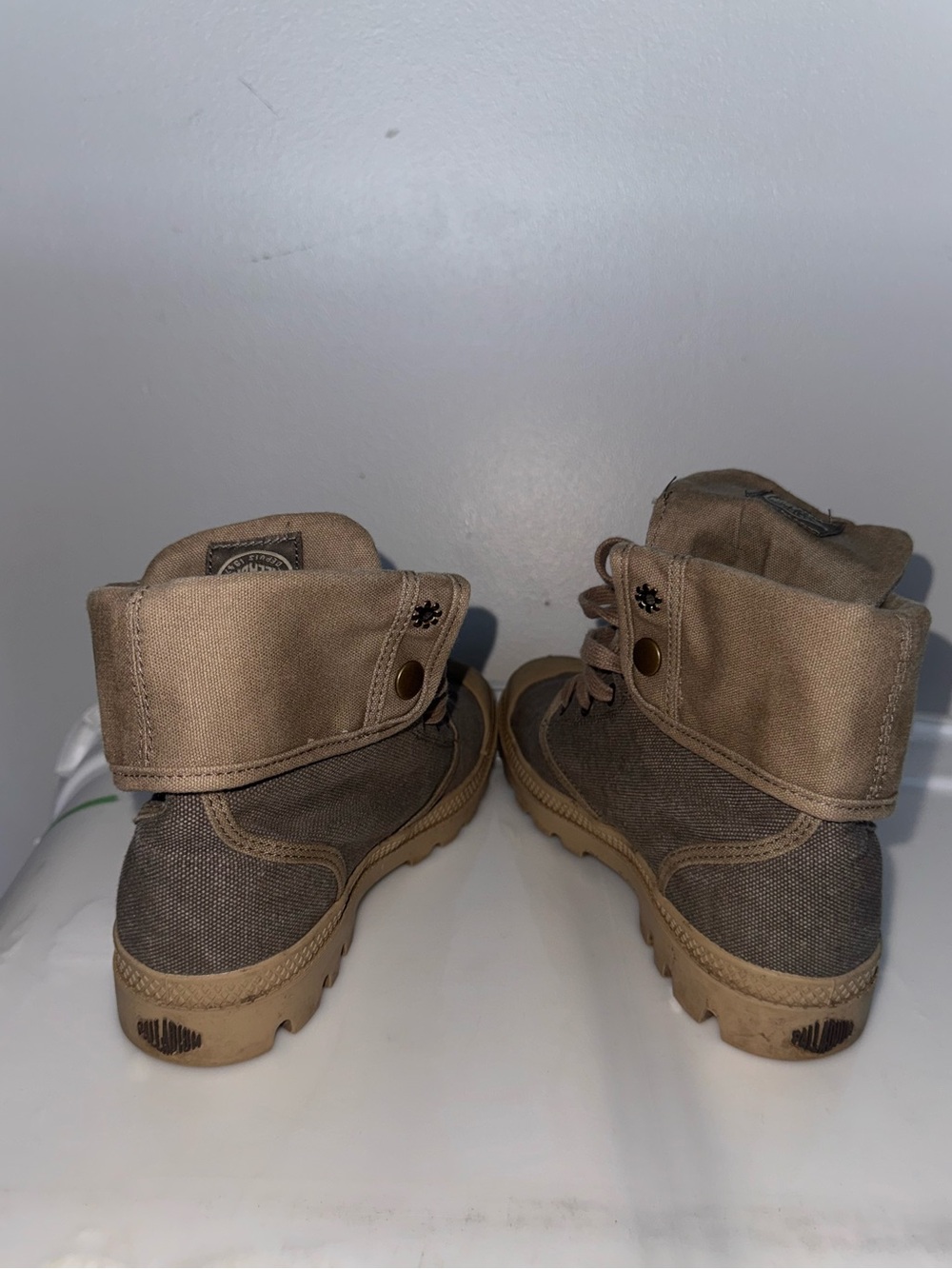Palladium Khaki + Beige Foldover Boots - Picture 6 of 8